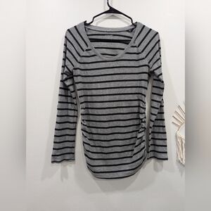 Motherhood Gray and Black Striped Long Sleeve Maternity Top